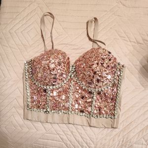 Rhinestone bejeweled crop top